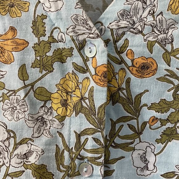 Women's Cynthia Rowley linen floral top size Large V neck Button Down - Picture 4 of 6